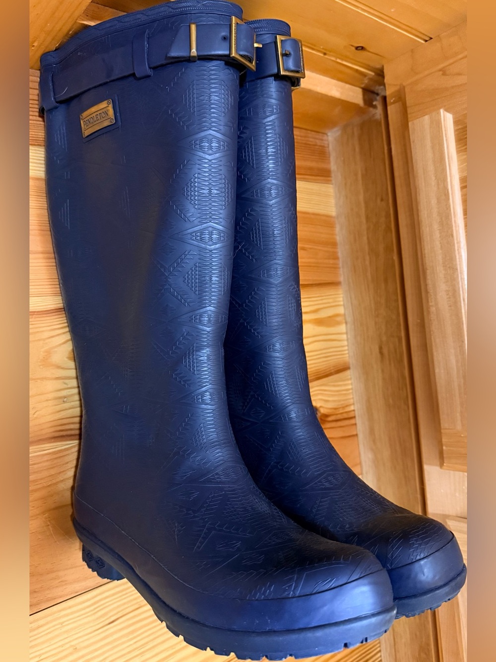 Pendleton Tall Navy Rain Boots with Buckle Detail